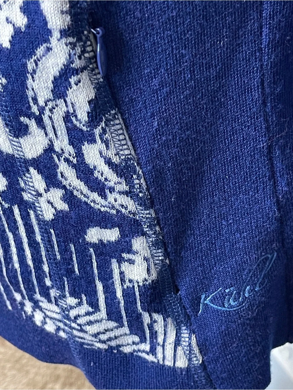 KÜHL Hooded Full Zip Merino Wool Sweater Jacket Blue Ivory Floral Women’s XL